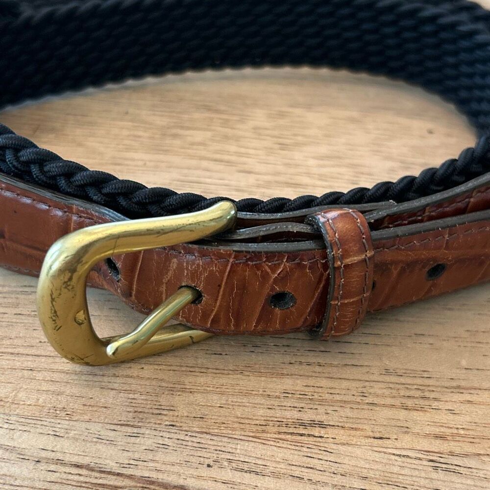 Brighton Men’s Black and brown braided leather trim belt Belt size 40